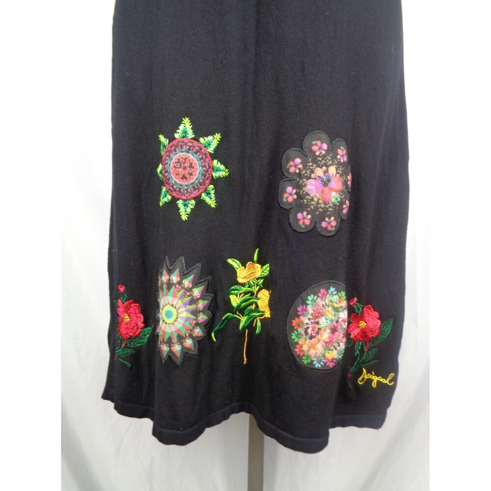 Desigual Black Knit Applique Dress Size Small Floral Starburst Embroidered - Picture 12 of 16